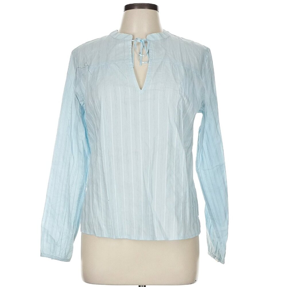 J Crew Cotton Light Blue Striped Long Sleeve Blouse Top Boho Womens Medium Y2K